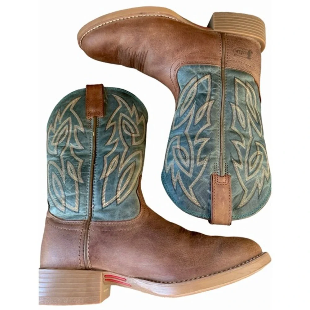 Justin SE7533 Rendon Western Cowboy Boots Brown Green Square Toe Men's 9D